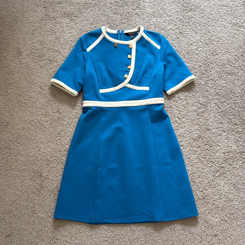 Karen Millen women dress never worn size US 10 in blue with white